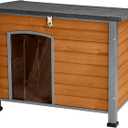 Suumerpety Indoor Outdoor Dog House, Anti-Chewing Iron Frame Dog Kennel, Wood Warm Pets Home, Weatherproof Outside Shelter for Feral Animal 33.5" (L) X 22" (W) X 25.2" (H) Brown