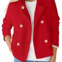 Fisoew Womens Cropped Blazers Double Breasted Button Open Front Long Sleeve Casual Business Blazer Jacket, Large