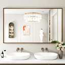 Bathroom Mirror, 55x30 Inch Framed Mirror, Rectangular Wall Mirror, Vanity Mirror Wall Mounted, Anti-Rust, Tempered Glass, Hangs Horizontally or Vertically - Walnut