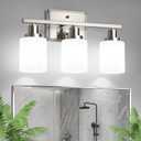 Ascher Bathroom Light Fixtures, 3-Light Vanity Light Over Mirror, Modern Brushed Nickel Wall Sconces with Milky White Shades, Wall Lamp for Kitchen Hallway Cabinet Porch E26 Base