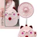 6 x Cute Pink Cat Desk Fan with Pen Holder Cat Fan for Women, Animal Fan, Funny Office Accessories, Cat Lover Gift, Small USB Fan, Aesthetic Decor