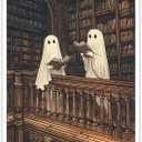Moody Halloween Wall Art Two Cute Ghosts in A Library Poster Spooky Ghost Decor Dark Academia Canvas Print Reading Book Aesthetic for Living Room Apartment Bedroom 12x16inch Unframed