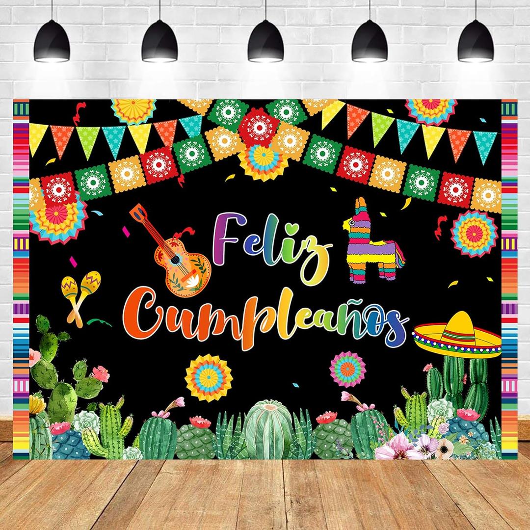 Withu Feliz Cumpleaos Backdrop Mexican Fiesta Happy Birthday Party Decorations Banner Cinco De Mayo Festival Carnival Bday Photo Photography Background 7x5ft