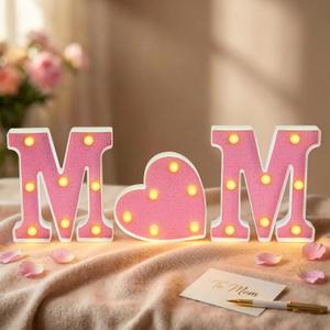 3 Pcs Happy Mothers Day Decorations Mom Light up Letters, 8.07 Inch Battery Powered Pink Mom Sign Led Lights Table Centerpiece Shelf Mantel Dining Room Party Home Decor Night Family Supply