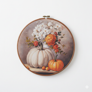 Vintage Fall Pumpkin Wall Art Round Framed,Farmhouse Floral Wall Decor Canvas Hanging Living Room,Rustic Autumn Paintings Prints Artwork Decorations for Bedroom Thanksgiving Halloween 10x10in