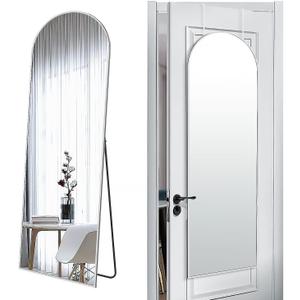 57x20 Door Hanging Full Length Mirror, Floor (Height 5.7ft just Body in1.3ft) or Wall Mounted Metal Frame Arch Dressing Mirrors for Bedroom Bathroom Living Room 57 20 inch Silver