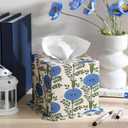Blue Paper Mache Tissue Box Cover Floral Print Tissue Box Decorative Square Napkin Holder for Grand Millennial Home Bedroom Countertop Night Stands Office Country Decor