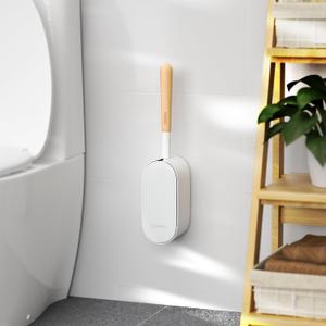 Wooden Toilet Brush, OSCIOSS Toilet Brush and Holder Set with Ergonomic Design, Compact Size, Durable Bristles, Bamboo RV Toilet Cleaner & Holder for Bathroom