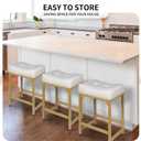 White & Gold Counter Height Bar Stools Set of 3, 24" Bar Stools for Kitchen Island, Modern Counter Stool Set of 3 Backless Saddle Barstools for Kitchen Dining Room White Gold, 24" Set of 3 With Nailhead Trim