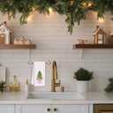 Pink Chinoiserie Christmas Kitchen Towels, Coquette Bow Christmas Tree Hand Towels for Bathroom, Preppy Grandmillennial Xmas Striped Decorative Dish Tea Towel, 16x24 Inch