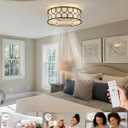 20" Black Flush Mount Ceiling Fans with Lights, Farmhouse Rustic Ceiling Fan with Light and Remote, Low Profile for Bedroom, Dining Room
