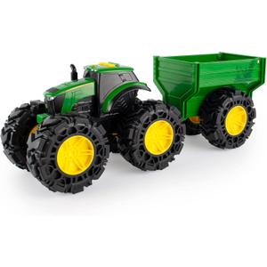 TOMY Monster Treads - John Deere Tractor Toy and Wagon - Includes Lights, Sounds, and Monster Truck Tires - John Deere Farm Toys - Ages 3 Years and Up