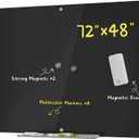 TOWON 6 x 4ft Glass Whiteboard Wall, Black Magnetic White Board Dry Erase 72 x 48 in, Big Glass Dry Erase Board with Multi-Color Markers, Strong Magnets, Pen Tray and Eraser, Frameless