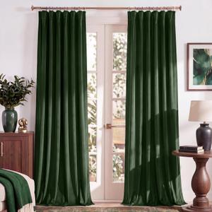 RYB HOME Olive Green Velvet Blackout Curtains, Fresh Modern Luxury Decor Thermal Insulated Privacy Protect Noise Reducing Drapes with Hook Belt for Nursery Office, 52" W x 84" L, 2 Panels Set