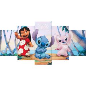 Disney Lilo and Stitch Ohana Means Family 5 Piece Canvas Printed Wall Art Dcor Set, Overall 40"W x 20"H