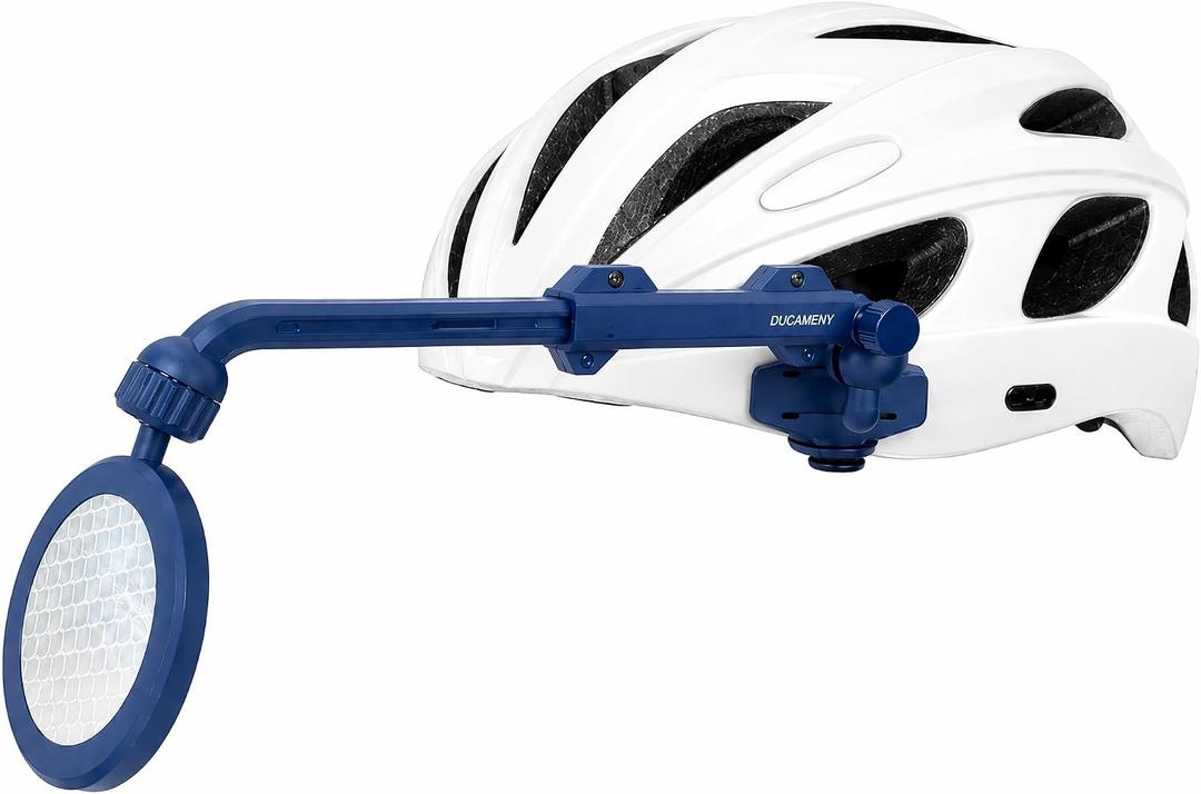 Bike Helmet Mirror, 360 Adjustable Bicycle Rear View Mirror with Extendable Arm, Dual 3M Adhesive & O-Ring Mount, Reflective Cycling Mirror for Road, Mountain & Commuter HelmetsBlue)