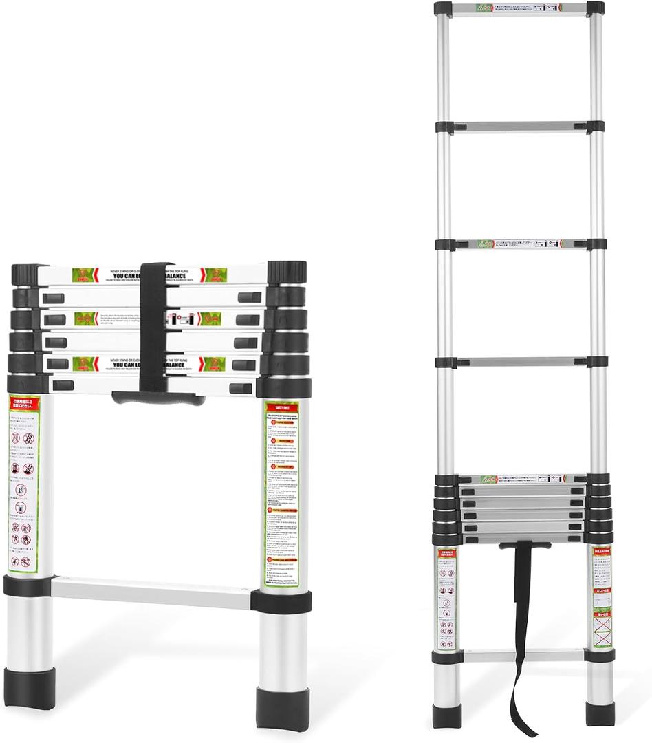 RIKADE Telescopic Ladder, 6.5 ft Aluminum Telescoping Ladder with Non-Slip Feet, Portable Extension Ladder for Household and Outdoor Working, 330 lb Capacity
