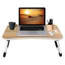 MAVOCRAFT Folding Lap Desk for Bed and Sofa - Portable Wide Surface Bed Desk with Built-in Cup Holder and Tablet or Phone Slot for Working, Studying, Eating, and Watching Movies (Wood)