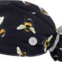 LORVIES 2 Pieces Adjustable Working Cap with Buttons and Ribbon Tie for Women Long Hair, Beautiful Bumblebee Bee (Black)