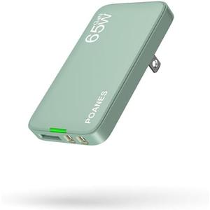 65W GaN USB C Charger, Ultra-Slim Wall Charger (Dual C + USB-A) with PD3.0/PPS, Foldable Plug for Travel for MacBook, Laptops, Tablets, iPhone(Mint Green-65W)