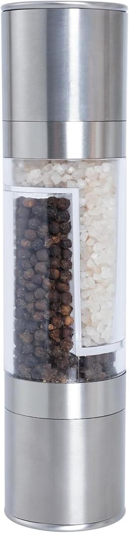 2 in 1 Salt and Pepper Grinder Stainless Steel Manual Pepper Mill Adjustable Coarseness Ceramic Spice Grinder Dual Refillable Salt Pepper Mill Shaker for Camping Travel Outdoor Home BBQ