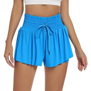 Blaosn Flowy Athletic Shorts for Women Workout Running Gym Yoga High Waist with Pockets Sweat Skorts Casual Summer Clothes (Large, Blue)