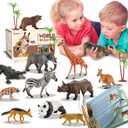 EnAuRoL 31 Pcs Safari Animals Figures Including 24 Realistic Jungle Playset Toys Zoo Animals for Toddlers 3+ Years Old Ideal Gift for Boys and Girls