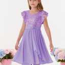 GRACE KARIN Girls Sequin Party Dress Birthday Prom Formal Fancy Midi Dress, Purple, 12Y (Purple)