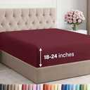 Extra Deep King Fitted Sheet - Hotel Luxury Single Fitted Sheet Only - Easily Fits 18 inch to 24 inch Mattress - Ultra Soft, Wrinkle & Fade Free w/Extra Deep Pockets - Breathable & Comfy - Burgundy