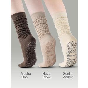 Juclise Non-Slip Yoga Socks for Women Breathable Grippy Workout Socks for Pilates Barre Gym & Meditation (US, Alpha, Medium, Regular, Regular, Sunlit Amber + Nude Glow + Mocha Chic)