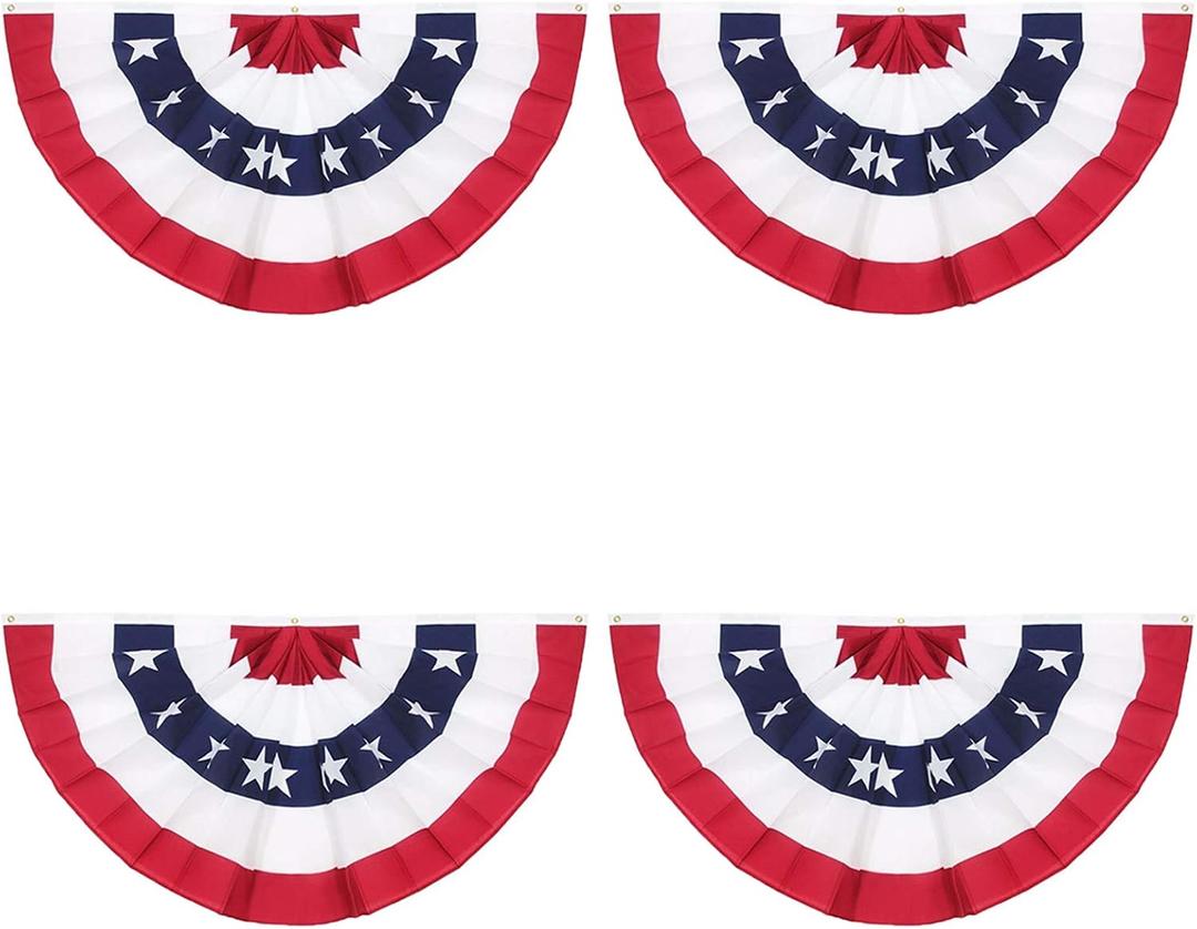American Pleated Fan Flag, 3 x 1.5 Ft USA Patriotic Half Fan Bunting, Indoor Outdoor 4th of July Memorial Day 250th Anniversary Decorations (4 Pcs)