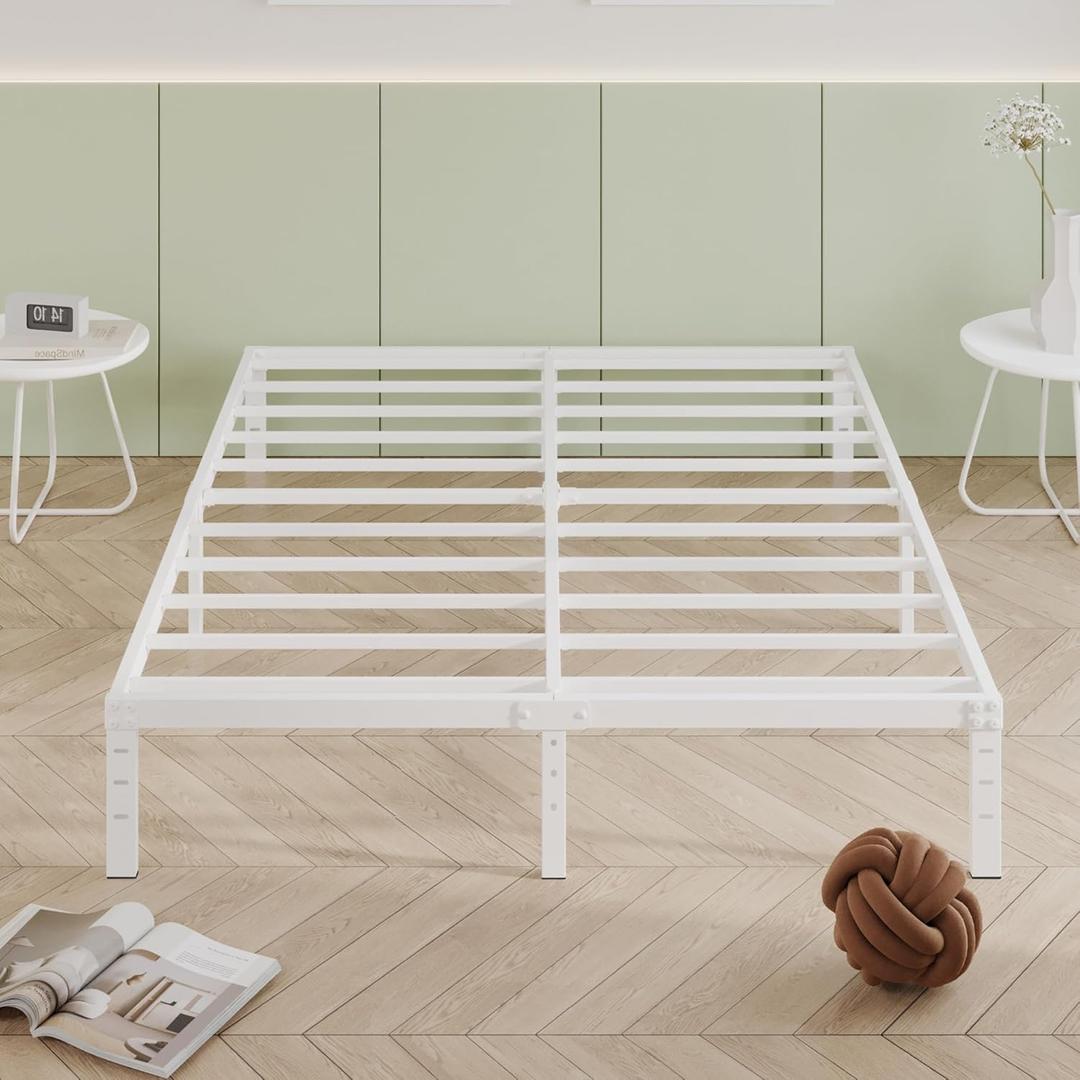 12 Inch White King Size Bed Frame, Heavy Duty King Size Platform Bed Frame, Mattress Foundation, No Box Spring Needed, Easy Assembly, Noise-Free (King)