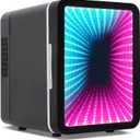 Iceblue Mini Fridge, 13 Display Modes Adjustable LED Light Mirror Gaming Mini Fridge, 4 Liter /6 Cans Gaming Small Refrigerator, AC/DC Dualuse Beverage Skincare Fridge for Bedroom,Gift  Black