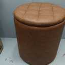 Round Ottoman with Storage Set of 2, 12.6"W x 14.17"H & 14.76"W x 17.32"H Faux Leather Button Tufted Storage Ottoman, Boucle Vanity Stool Footrest Coffee Table for Living Room, Bedroom, Brown, 14.8"D x 14.8"W x 17.3"H