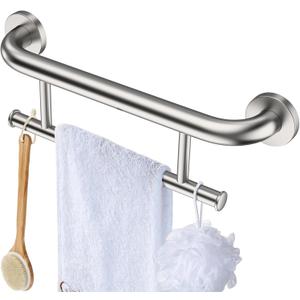 Brushed Nickel Towel Rack Grab Bar Combo, Zepolu Stainless Steel Safety Balanced Assist Support Handle 17 Inch, 2-in-1 Handicap Towel Bar, Wall Mounted Towel Holder for Senior Elderly Disabled