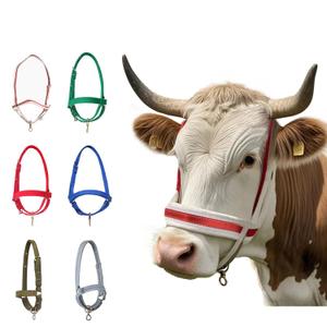 Cattle Halter Calf Halter Cow Halters with Heavy-Duty Brass Buckle, Easy-Clean Suede-Like Material, Adjustable Design for Calves, Adult Cattle, and Small Ponies (White, Medium)