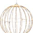 Alpine Corporation 16" H Indoor/Outdoor Foldable Metal Hanging Ornament with Warm White LED Lights, Christmas Decoration