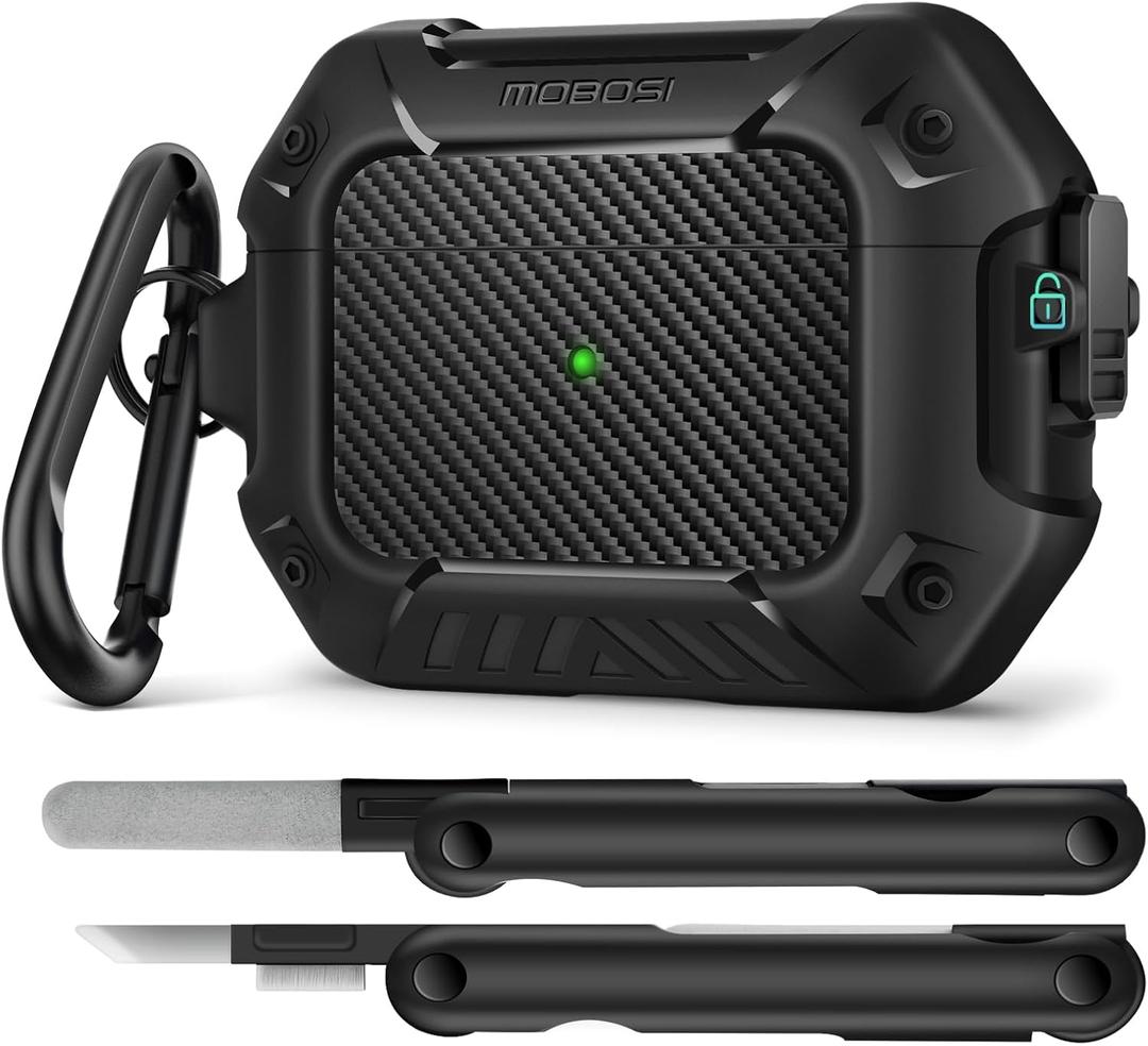 MOBOSI for AirPods Pro 2 Case, Compatible with AirPod 2nd Generation Cover [Compatible with MagSafe] with Lock&Keychain&Cleaner Kit, Full Body Shockproof Protective Hard Shell (2023), Black | with Cleaner Kit, Case Cover, with Lock & Keychain, Full Body Shockproof, 2023/2022/2019, Black