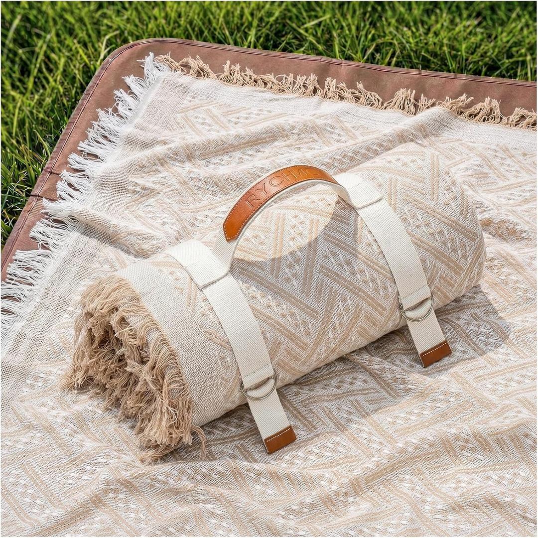 2 in 1 Extra Large Boho Beach Blanket Towel Sand Free Outdoor Picnic Mat Giant Oversized Xl Big Jumbo Huge Turkish Woven Throw Cloud Summer Vacation Essential Travel Must Have Accessories Women Gift (70''*70'', Brown)