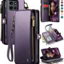 Defencase for Moto G - 2026/2025 Case, RFID Blocking Wallet Case for Motorola Moto G 5G 2025 & 2026 PU Leather Magnetic Flip Wrist Strap Zipper Card Holder Phone Cases for Women and Men, Purple