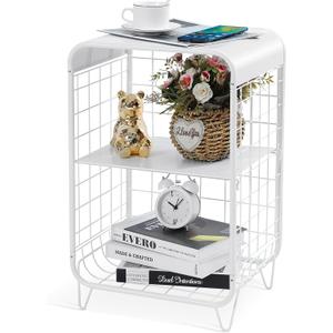 APEXCHASER Cute Nightstand,Metal Side Table,3 Tier End Table with Storage,Vintage Bedside Table,Girls Bedroom Furniture,Coffee Table for Living Room,Bedroom,Dorm,White