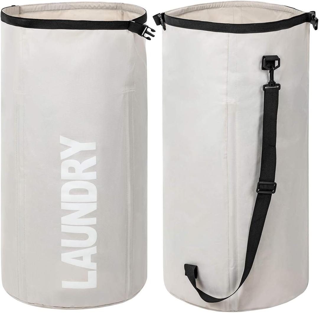 WOWLIVE Extra Large Foldable Laundry Bag Laundry Basket Collapsible Laundry Hamper Backpack Liner Dirty Clothes Hamper Standing Waterproof Hampers for Dorm Room (Beige)