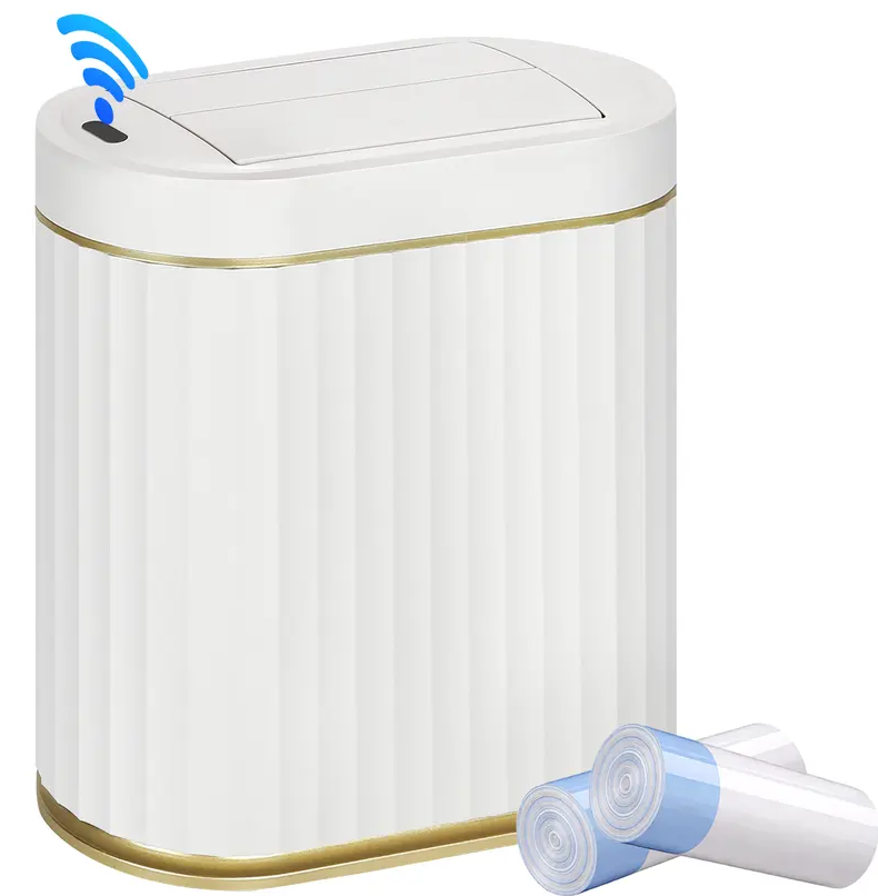 ELPHECO Bathroom Trash Can with Lid Butterfly, Motion Sensor Trash Can Bathroom Decor Automatic Garbage Can Wastebasket Bathroom Accessories, Kitchen, Living Room, Office, White Gold