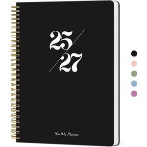 2 x Monthly Planner 2025-2027, 2 Year Months Planner Calendar 2025-2027, July 2025 - June 2027, 7" x 10", 25-27 Monthly Calendar Planner, 24 Months, Perfect for School Office Home Planning - Black