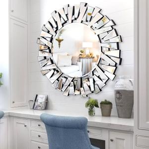 40" Large Living Room Mirror for Decor, Big Round Wall Mirror with Irregular Glass Frame for Bathroom, Entryway, Bedroom, Hallway, Vertically Hang