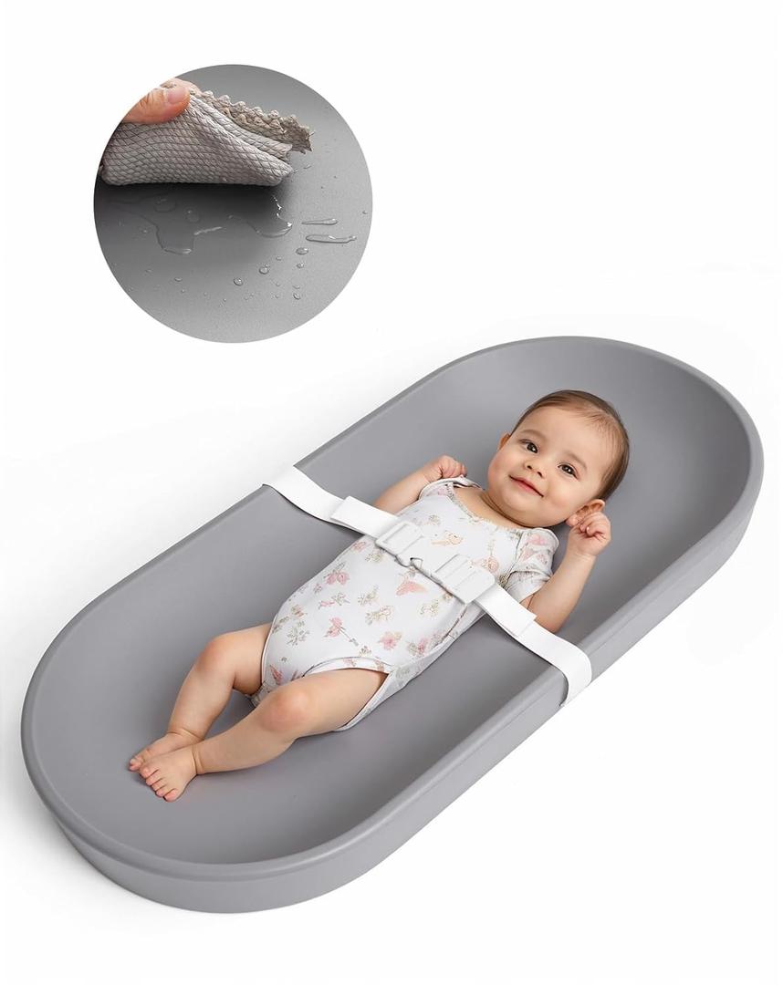 COMOMY Baby Changing Pad for Dresser - Wipeable Changing Pad with Restraining Belt, Waterproof, Soft, Lightweight and Portable, Easy to Clean for On The Go Diaper Change, Grey