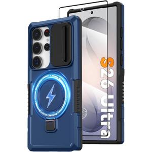 Magnetic Case for Samsung Galaxy S26 Ultra with Ring Stand [Screen Protector] [Compatible with MagSafe Wireless Charging] Military Grade Shockproof Case with Camera Cover for Samsung S26 Ultra, Blue