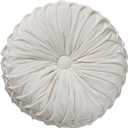 Round Throw Pillow Velvet Home Decoration Soft Pleated Pumpkin Round Floor Cushion for Couch Chair Bed Car Decorative (White 14inch)