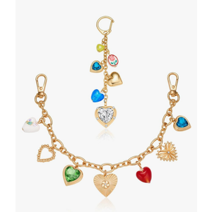 2Pcs Bag Chain Charm, Coach Purse Jewelry Keychain with Red Rhinestones Trendy Gold Bag Heart Charms