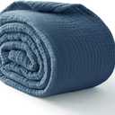 100% Cotton Muslin Blanket 50" x 60", Breathable and Lightweight Cotton Throw Blankets for Couch, Soft Cooling Summer Gauze Blanket for Adults All Season, Grayish Blue (05 - Dark Blue)